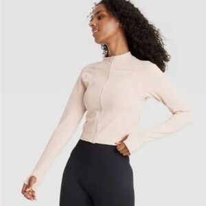 JoyLab Cream Fitted Bodysuit Bomber Jacket